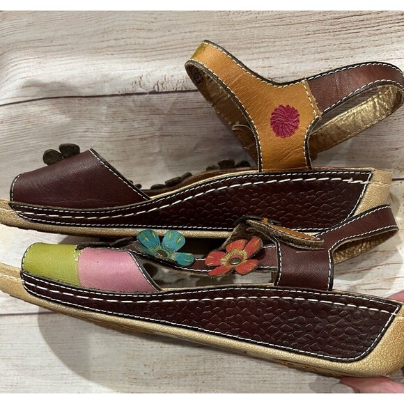 Spring Step Belladonna Colorful Leather Flower Wedge Sandals EU41 Fits US9.5/10 - Picture 10 of 12